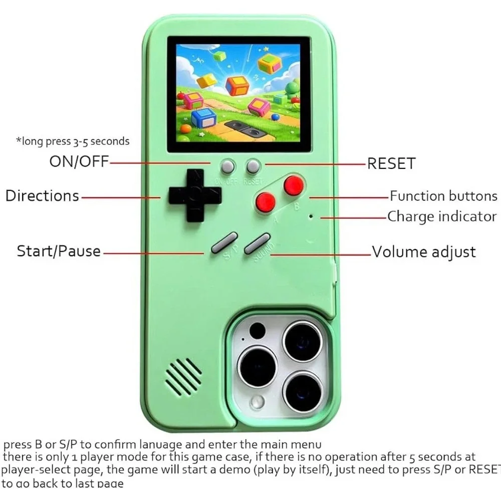 Game Phone Case for iPhone 13 Pro Retro 36 Classic Games Green NEW